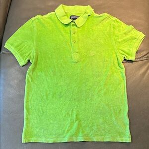 Vilebrequin Lime Green Polo Shirt, crushed velvet. Size XS